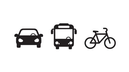 Naklejka premium Transportation icons of car, bus, and bicycle in black silhouette