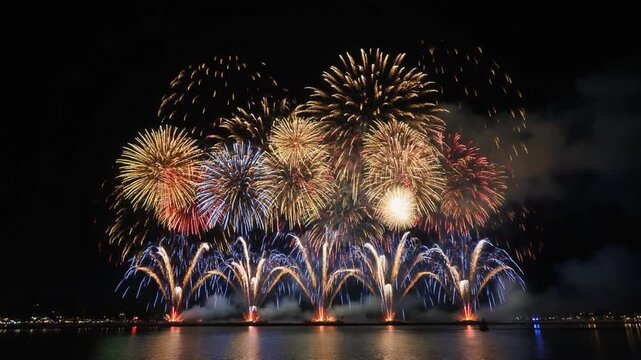 Colorful Fireworks Exploding in Night Sky, Celebration and Festival Event Concept	