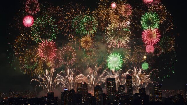 Colorful Fireworks Exploding in Night Sky, Celebration and Festival Event Concept	