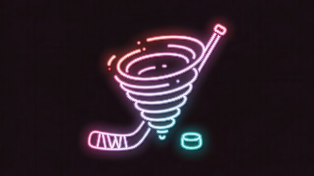 Electrifying Neon Ice Hockey Cyclone Icon Dynamic Sports Energy Art on Dark Background