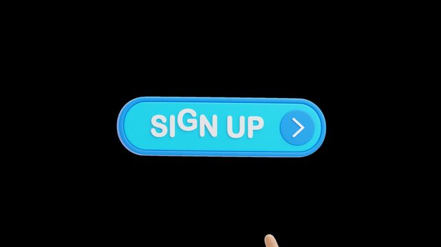 3D Hand Presses the Sign Up Button | Alpha Channel