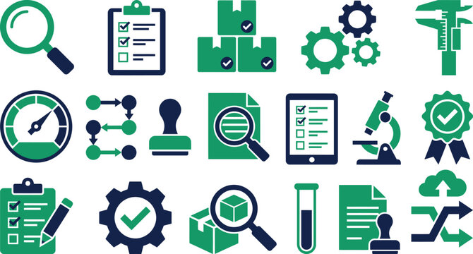 Business icons for quality control, management, and analysis tools