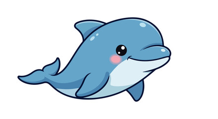 Obraz premium A cartoon-style blue dolphin with a cheerful expression swimming on a plain white background with a playful mood.