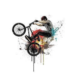 Naklejka premium BMX rider performing a stunt with paint splashes effect