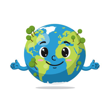 Smiling Earth Character with Trees.