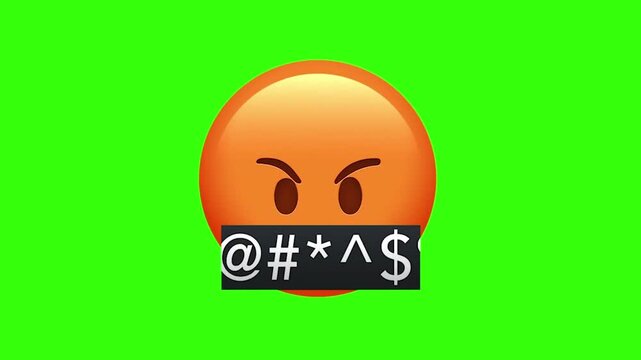 Animated Cursing Face with Symbols on Mouth Emoji Green Screen