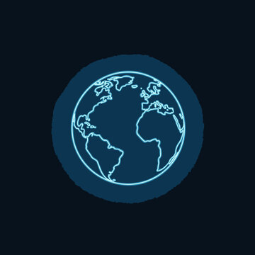 Glowing blue earth globe icon.