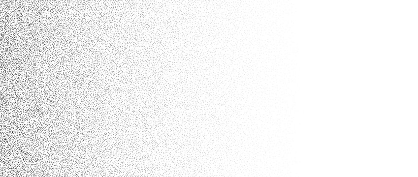 Dotted noise sand texture. Stippled grain gradient background. Black sprayed surface. Fading grunge dust grit overlay. Halftone speckles, particles or specks wallpaper. Vector rough gritty backdrop