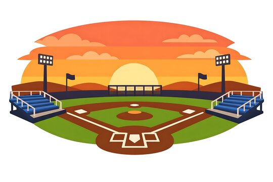Baseball Stadium Field at Sunset with Empty Stands Illustration
