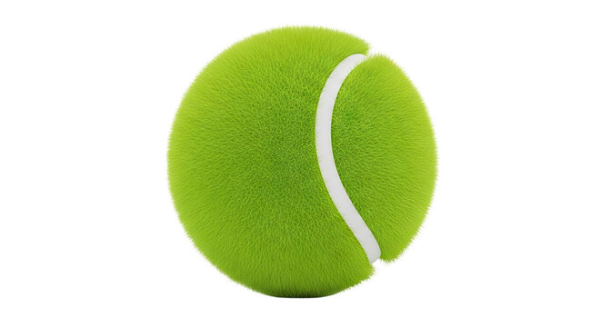 Close-up of a fuzzy green tennis ball with a white seam