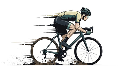 Obraz premium Cyclist racing on dirt road, dynamic motion blur, side view