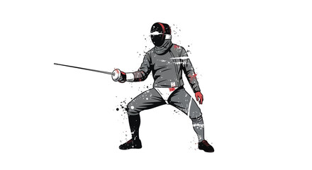Fototapeta premium Fencer in aggressive stance with sword, dynamic action illustration