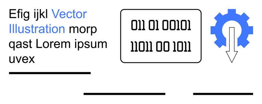 Data analysis, technology, coding, binary systems, programming, automation. Binary code and gear icon. Data analysis and technology concept digital processes and automation