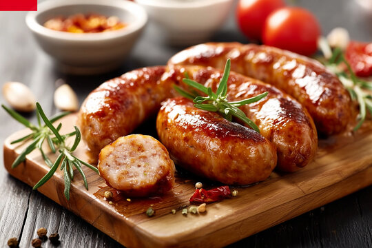 Lingui&ccedil;a  assada, frita,  sobre uma t&aacute;boa de corte
