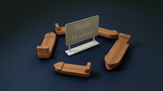 Wooden toy ships blockade the strategic Strait of Hormuz