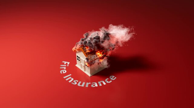 Miniature House On Coins Burning On Red Background