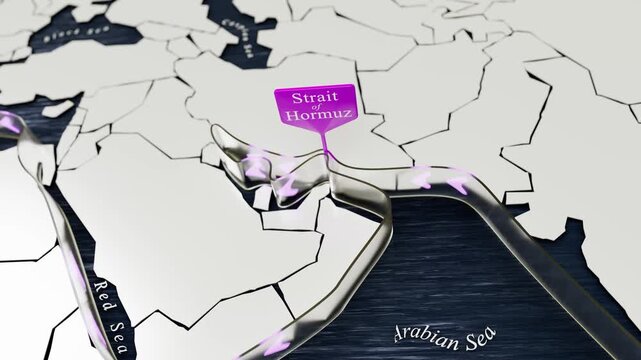 Strait Of Hormuz Oil Route Highlighted On Geographic Map