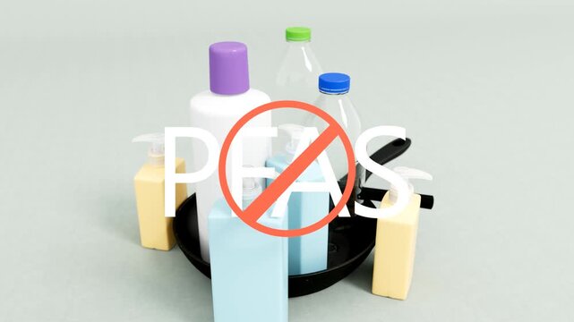 PFAS Prohibition Sign Displayed On Plastic Product Bottles