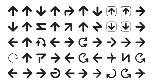 Universal thin line black arrows for directional signage and instructional graphics set against grid background.
