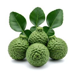 Fototapeta premium Fresh green Buddha’s hand citrus fruits with leaves isolated on white background