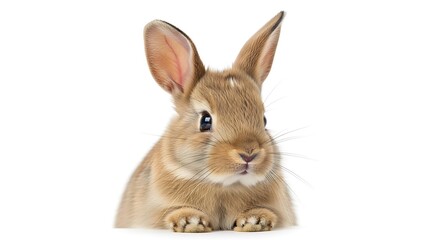 Fototapeta premium A close-up of a brown bunny with large ears against a white background, isolated