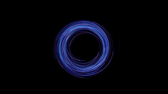 Progress Indicator Black Background blue circle loading buffering symbol, inside circular digital interface surrounded by electric neon fragments on black background, futuristic progress indicator 3D