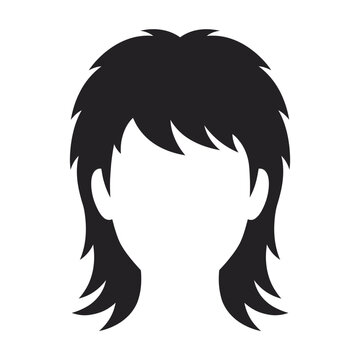 Mullet hairstyle silhouette front view layered hair shape simple outline