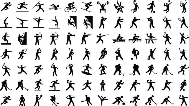 Collection of sports icons and symbols black silhouettes with figure skating ski jumping table tennis track and field modern pentathlon water polo synchronised swimming weight training