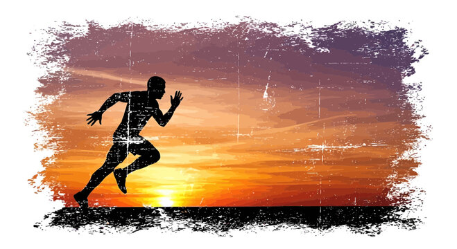 Runner silhouette at sunset, fitness, sport, abstract background