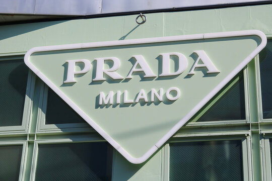 TOKYO, JAPAN - April 12, 2026: Sign on a Prada Beauty Tokyo in Shibuya Ward.