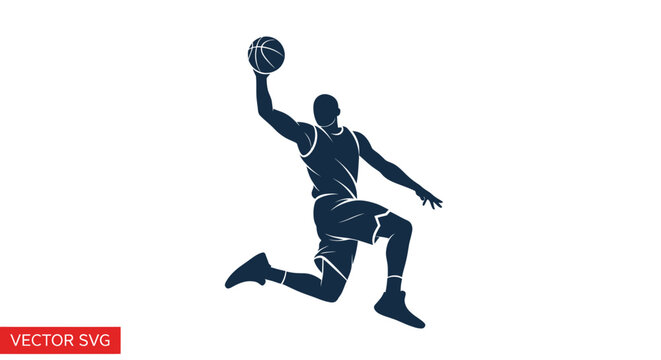 Basketball Player Dunk Silhouette, Athletic Sports Action