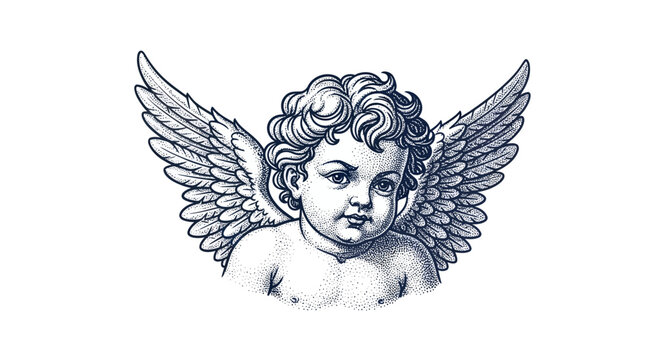 Cherub Angel Illustration Drawing - Vintage Style