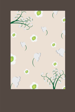 Soft Pastel Lily of The Valley and Hawthorn Floral Pattern on Light Background, Elegant Minimal Seamless Design