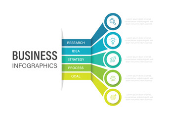 Obraz premium Vertical Infographic timeline with 5 steps design template. Business presentation slide. Vector illustration. 