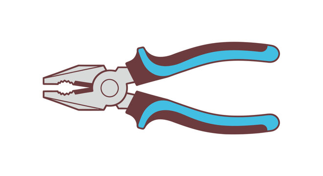 Colorful illustration of pliers with blue and brown handles and metal jaws