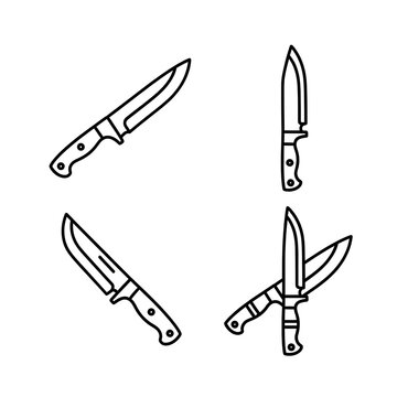 Knives in different positions black and white illustration sharp blades.