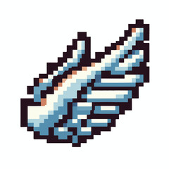 Fototapeta premium Charming pixel art wings, rendered in a classic 8-bit style, celestial design with light blue and white colors. Ideal for fantasy-themed digital projects and retro game assets