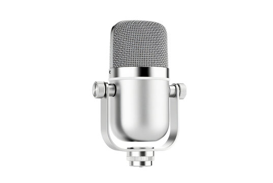 silver and white retro modern desk microphone isolated on white
