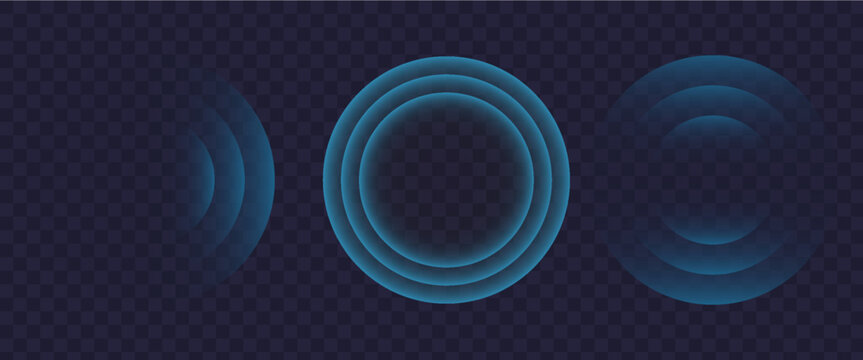Sound wave. Signal concentric circle. Round light effect. Wifi range. Radio station signal. Water ripple with circle waves. A place or a painful point. Radar screen. Vector effect.