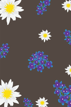 Botanical Floral Pattern with Larkspur and Water Lily Flowers. Created in a modern flat illustration style, the design is versatile for branding, stationery, textile prints, and packaging applications