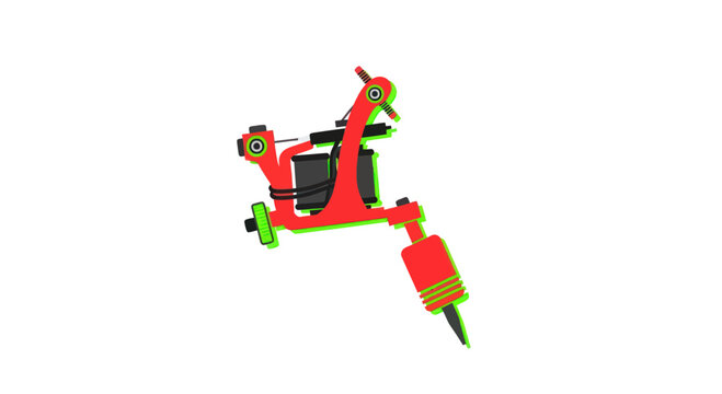 Tattoo Machine Rotary Red Green Outline Isolated White Background