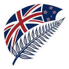 Silver fern leaf with new zealand flag background. © Sobur
