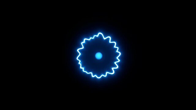 Glowing blue neon starburst abstract light black background luminous radial waveform with soft glow futuristic energetic visual pulse vibrant contrast blue neon glowing circle with central orb
