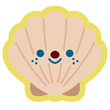 Cute pastel seashell cartoon icon, kawaii shell illustration, soft color beach clipart