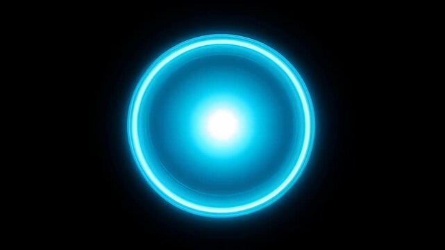 Glowing blue circular light with bright center and neon ring futuristic energy orb floating black background evoking technology and mystery glowing blue neon circle with radiant center black