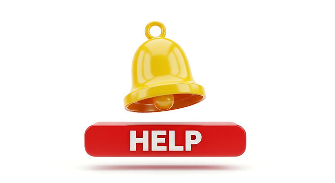 Yellow bell icon hovering over red button with white H E L P text help