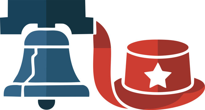 Liberty Bell and Uncle Sam hat illustration, American independence symbol concept