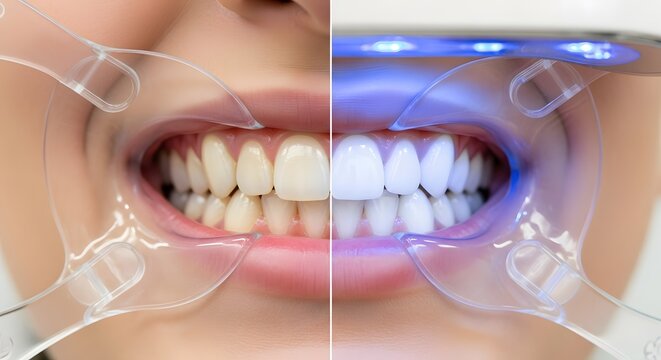 A before and after comparison of teeth whitening treatment