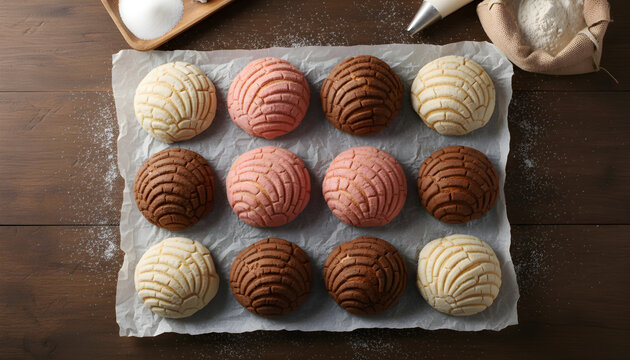 Mexican conchas pan dulce sweet bread baking ingredients