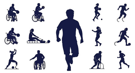 Set of silhouettes of disabled athletes, people with physical disabilities practicing different sports © Hikari Vector Studio